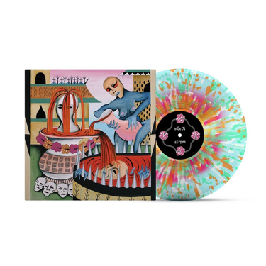 Neon Magenta in Ice Blue w/ White / Orange/ Mint Green Splatter Vinyl LP