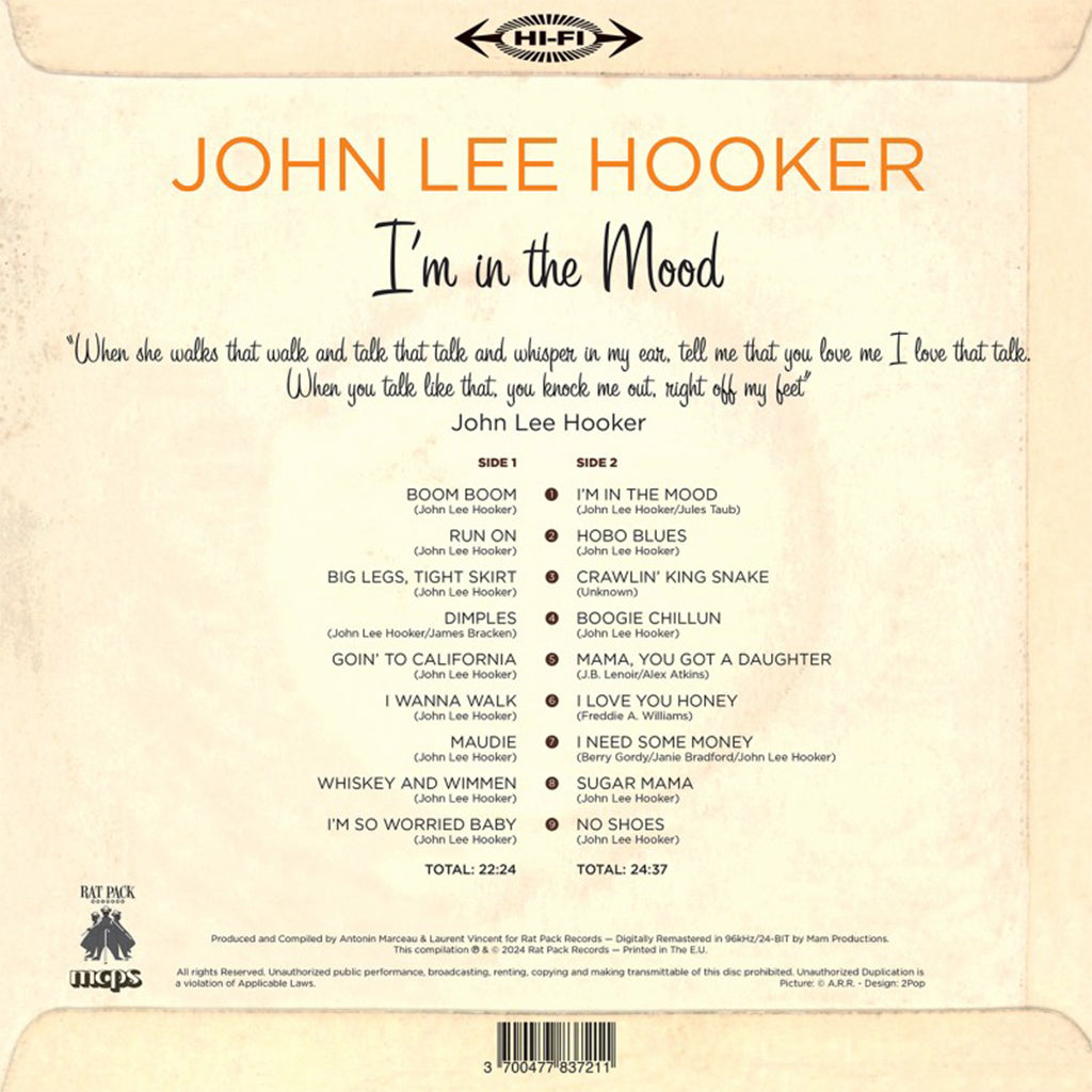 JOHN LEE HOOKER - I'm in the Mood (with CD Version) - LP - 180g Brown Vinyl [RSD 2024]