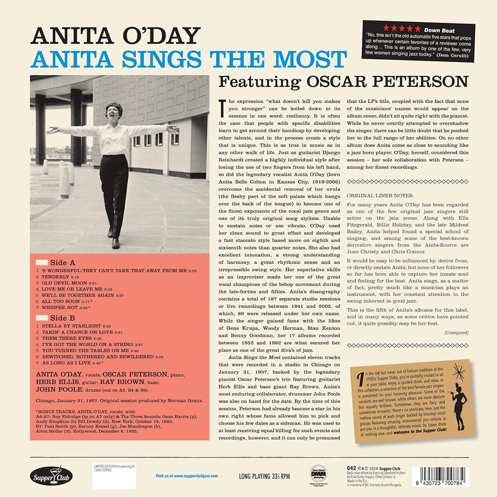 ANITA O'DAY - Sings The Most feat. Oscar Peterson (2024 Reissue with 3 Bonus Tracks) - LP - 180g Vinyl