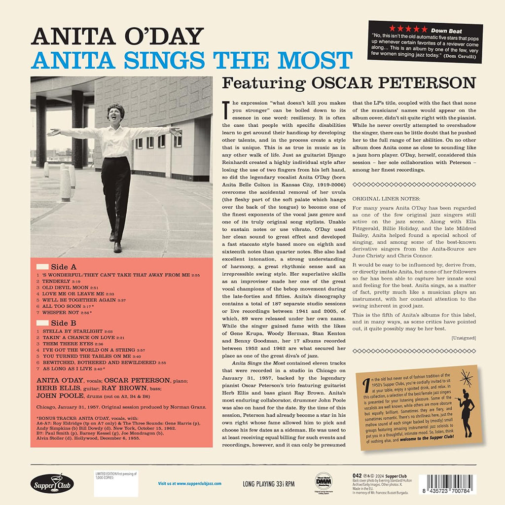 ANITA O'DAY - Sings The Most feat. Oscar Peterson (2024 Reissue with 3 Bonus Tracks) - LP - 180g Vinyl [MAY 10]