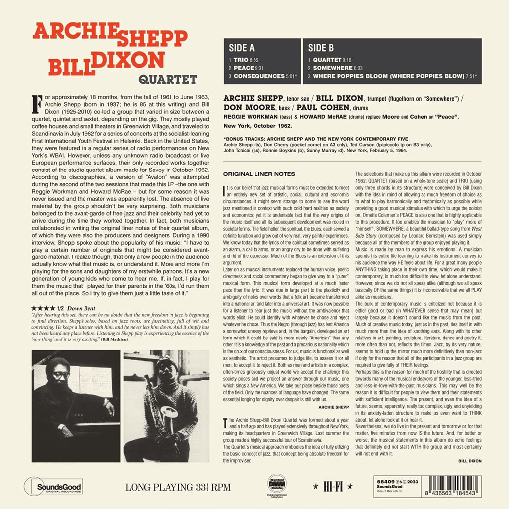 ARCHIE SHEPP / BILL DIXON QUARTET - Archie Shepp / Bill Dixon Quartet (2023 Reissue with 2 Bonus Tracks) - LP - 180g Vinyl [JUN 16]