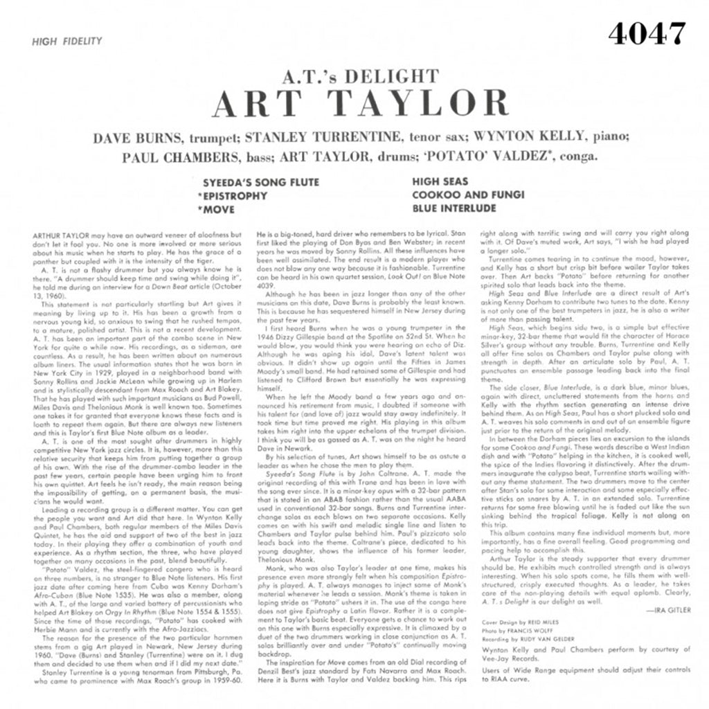 ART TAYLOR - A.T.'s Delight (Collector's Edition) - LP - 180g Vinyl [MAY 17]