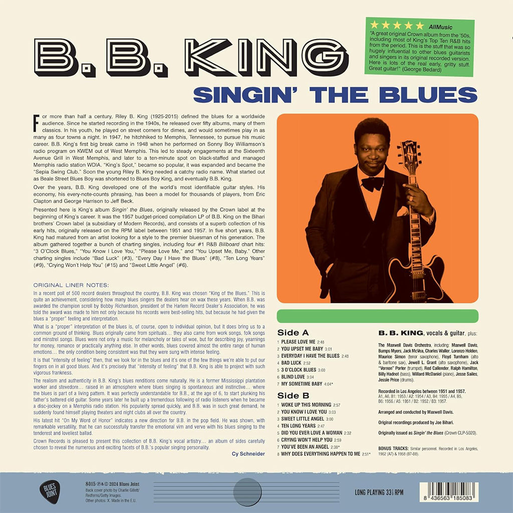 B.B. KING - Singin' The Blues (2024 Reissue with 3 Bonus Tracks) - LP - 180g Vinyl