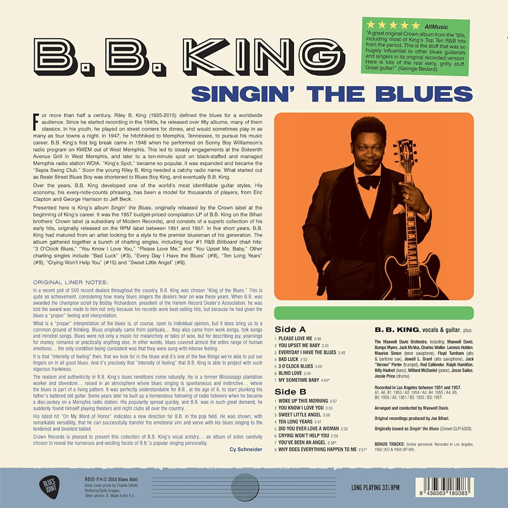 B.B. KING - Singin' The Blues (2024 Reissue with 3 Bonus Tracks) - LP - 180g Vinyl [FEB 9]