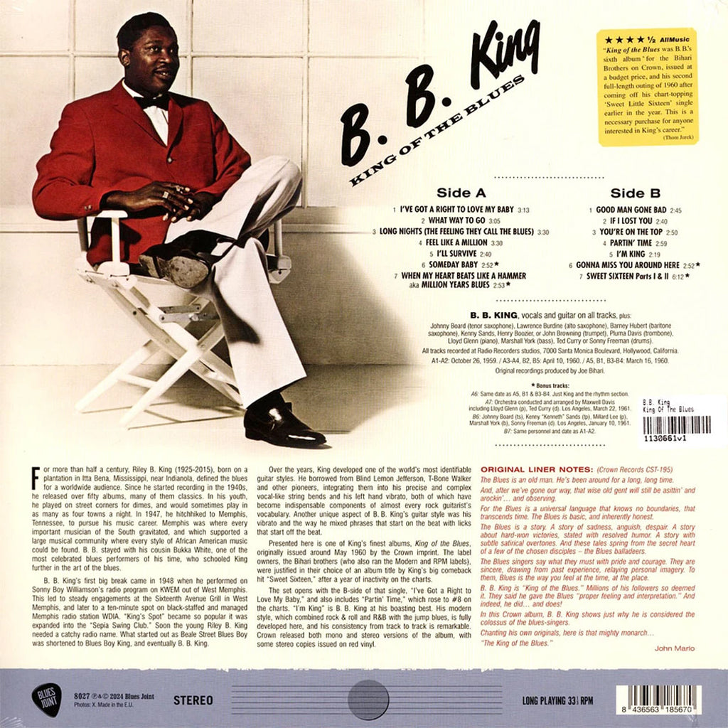 B.B. KING - King Of The Blues (Reissue with 4 Bonus Tracks) - LP - 180g Vinyl