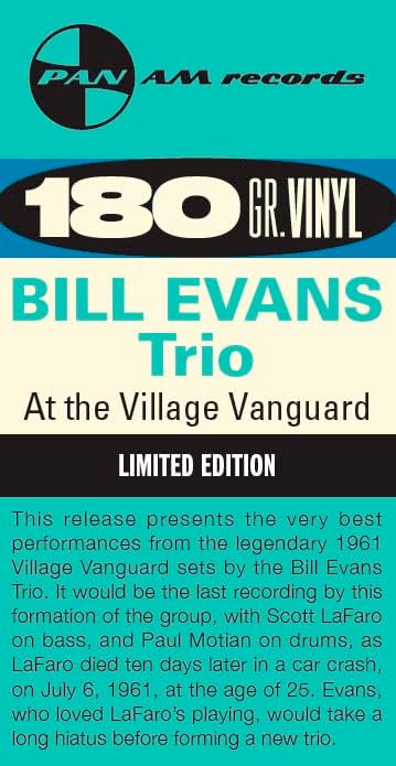 BILL EVANS TRIO - At The Village Vanguard (2023 Pan Am Reissue) - LP - 180g Vinyl
