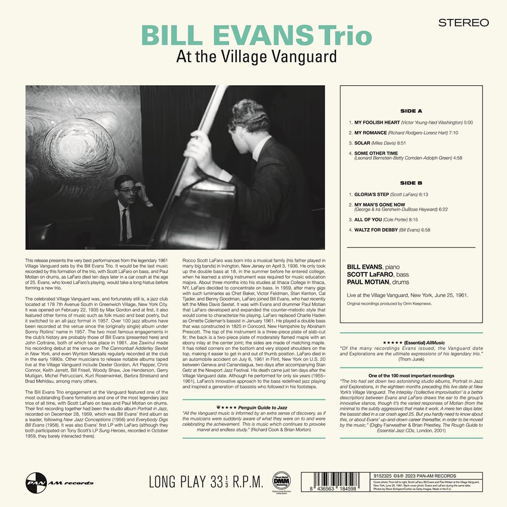 BILL EVANS TRIO - At The Village Vanguard (2023 Pan Am Reissue) - LP - 180g Vinyl
