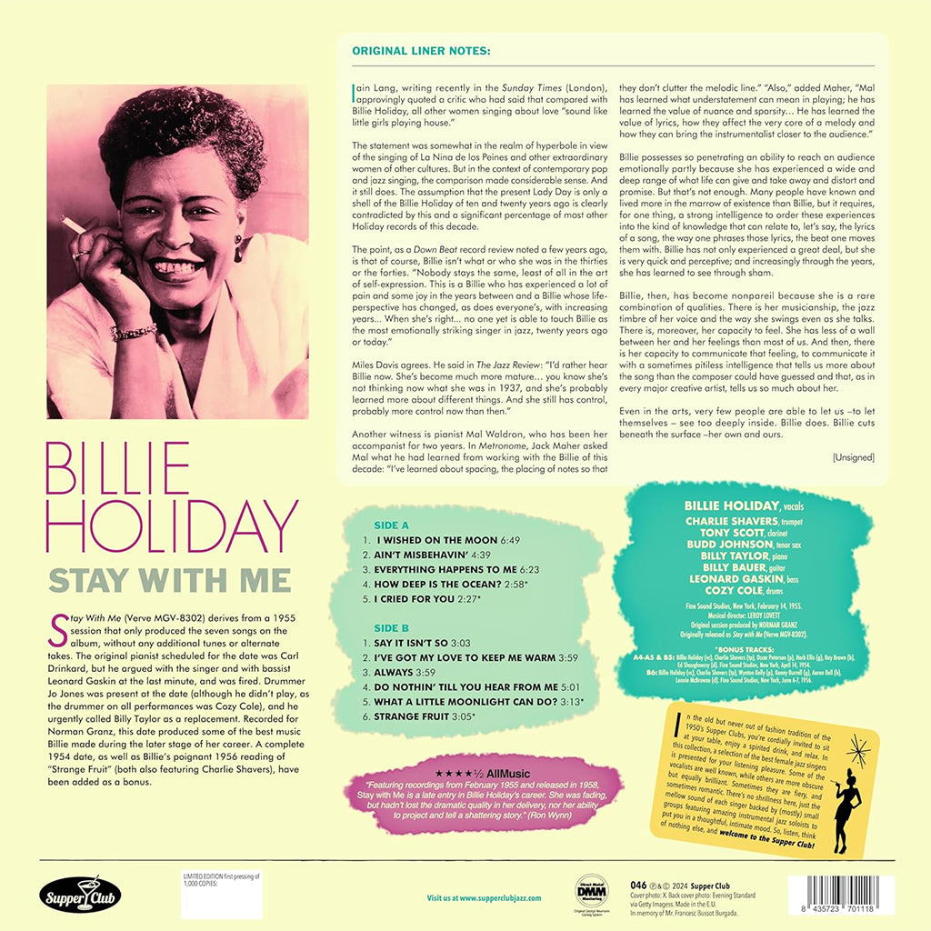 BILLIE HOLIDAY - Stay With Me (2024 Reissue with 4 Bonus Tracks) - LP - 180g Vinyl