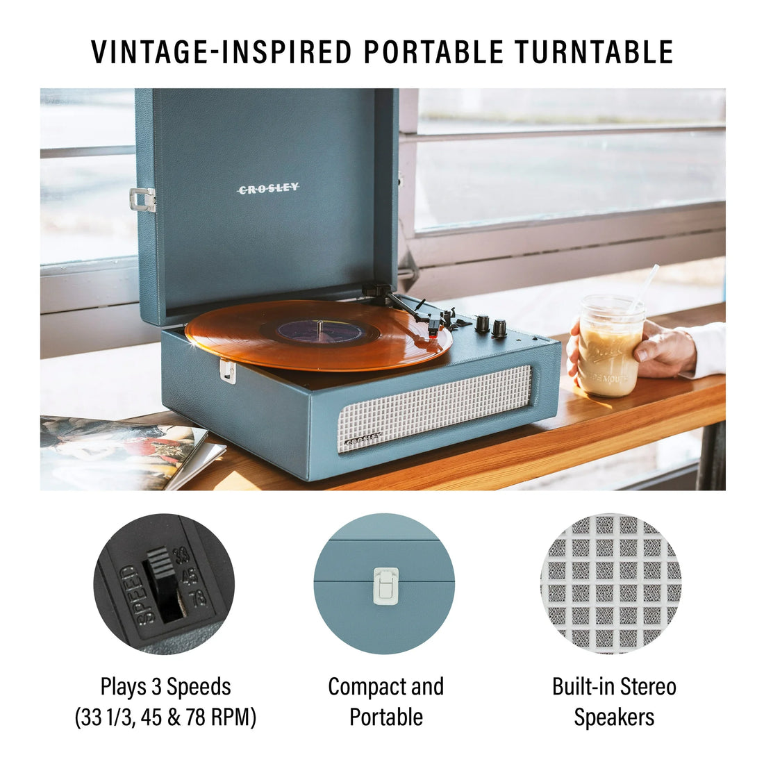 CROSLEY - Voyager - Portable Bluetooth Record Player (Washed Blue)