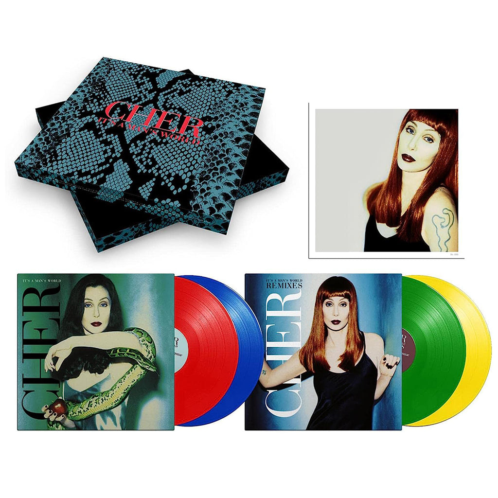 CHER - It's a Man's World (Deluxe Edition w/ 2 Numbered Lithographs) - 4LP - Red, Blue, Yellow & Green Vinyl Box Set