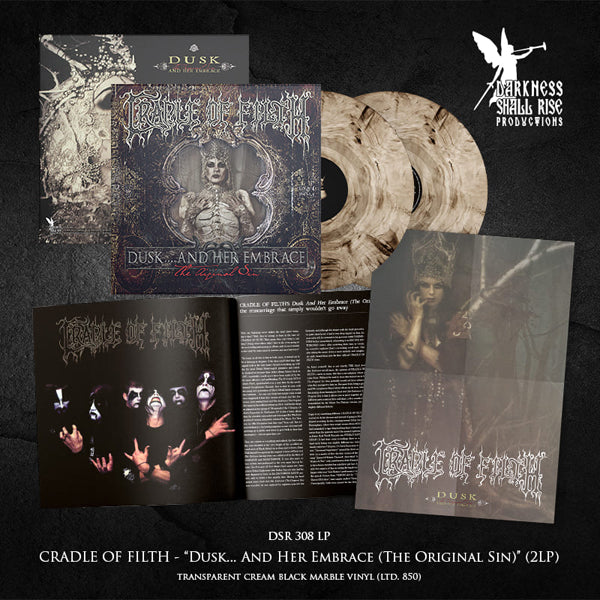 CRADLE OF FILTH - Dusk And Her Embrace (Reissue with Double-sided A2 Poster) - 2LP - Transparent Cream/Black Marble Vinyl [AUG 8]