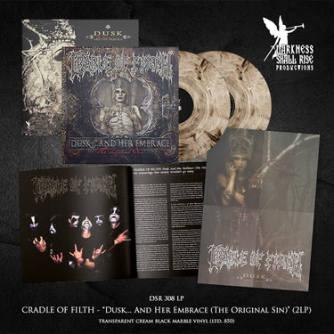 CRADLE OF FILTH - Dusk And Her Embrace (Reissue with Double-sided A2 Poster) - 2LP - Transparent Cream/Black Marble Vinyl