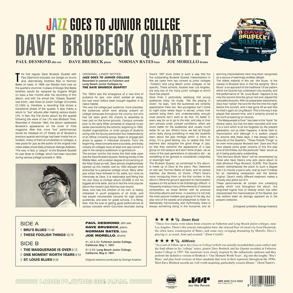 DAVE BRUBECK QUARTET - Jazz Goes To Junior College (2024 Jazz Wax Reissue) - LP - 180g Vinyl