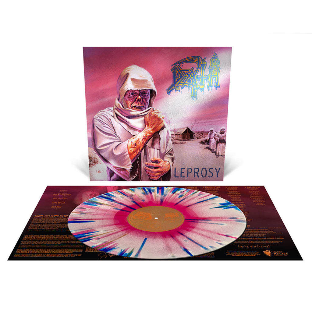 DEATH - Leprosy (2024 Repress) - LP - Deluxe Hot Pink, Bone White & Blue Jay Tri Colour Merge with Splatter Vinyl