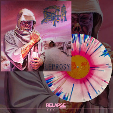 DEATH - Leprosy (2024 Repress) - LP - Deluxe Hot Pink, Bone White & Blue Jay Tri Colour Merge with Splatter Vinyl
