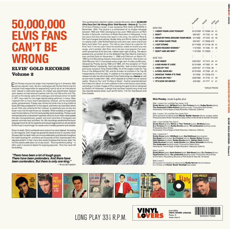 ELVIS PRESLEY - 50,000,000 Elvis Fans Can't Be Wrong - Elvis' Gold Records Vol.2 (Vinyl Lovers Reissue) - LP - 180g Vinyl