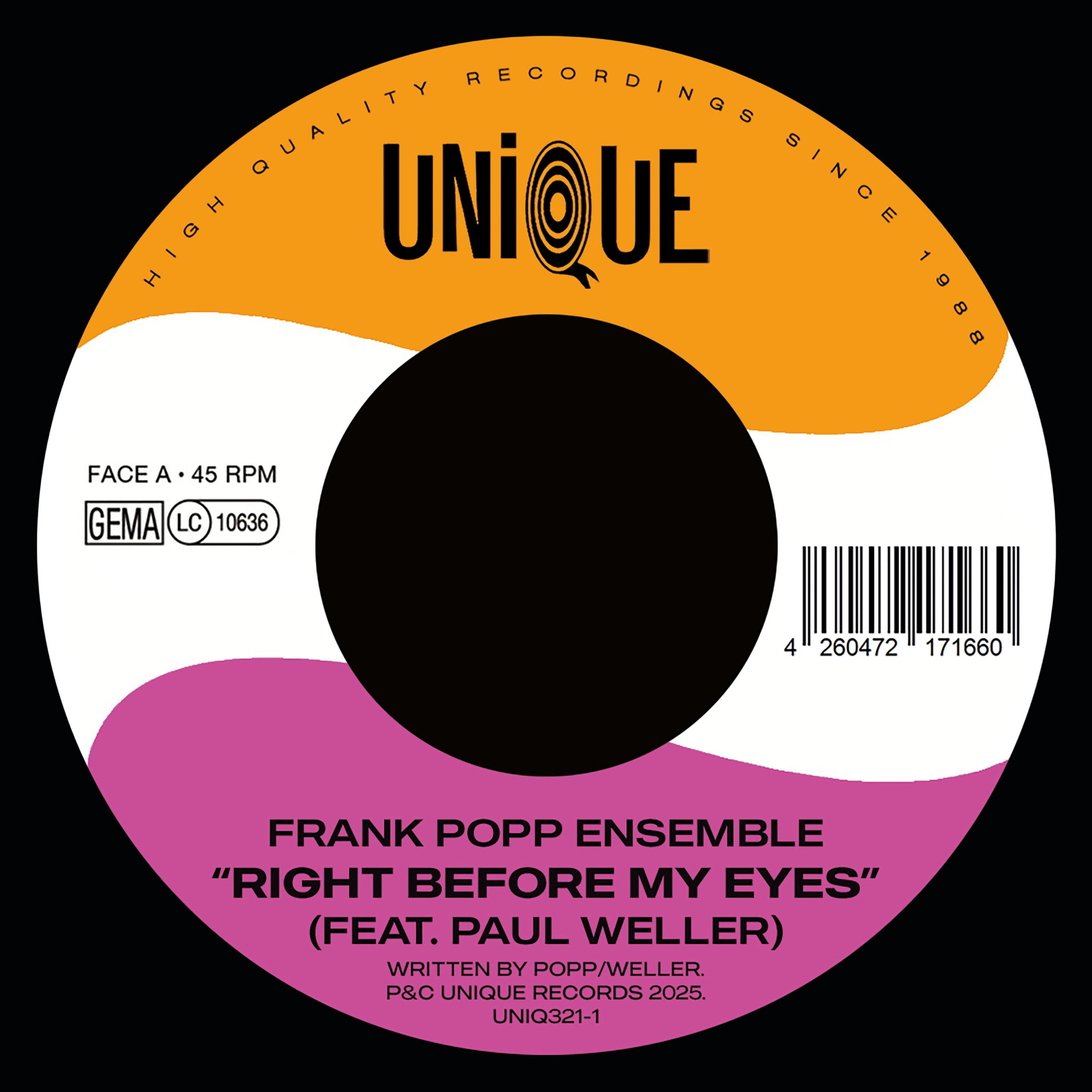 FRANK POPP ENSEMBLE AND PAUL WELLER - Right Before My Eyes - 7” - Black Vinyl [NOV 28]