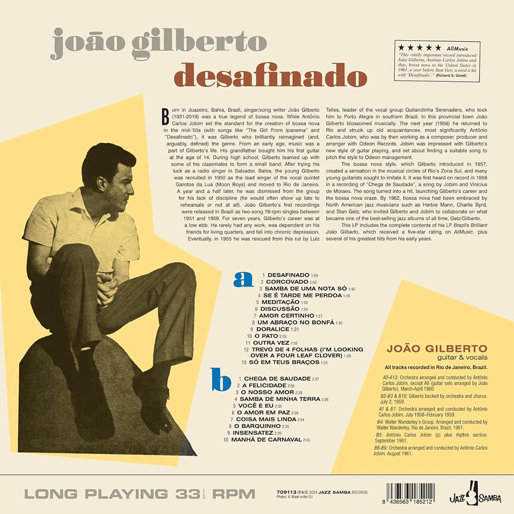 JOAO GILBERTO - Desafinado (2024 Jazz Samba Reissue with Bonus Tracks) - LP - 180g Vinyl