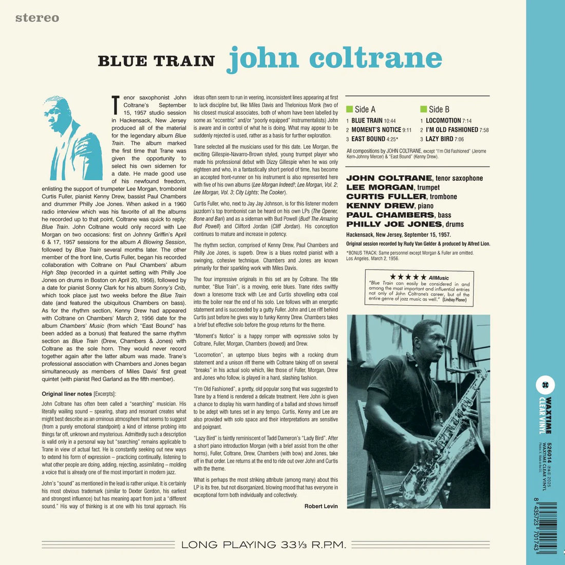 JOHN COLTRANE - Blue Train (Waxtime Reissue w/ Bonus track) - LP - 180g Crystal Clear Vinyl [JUN 6]