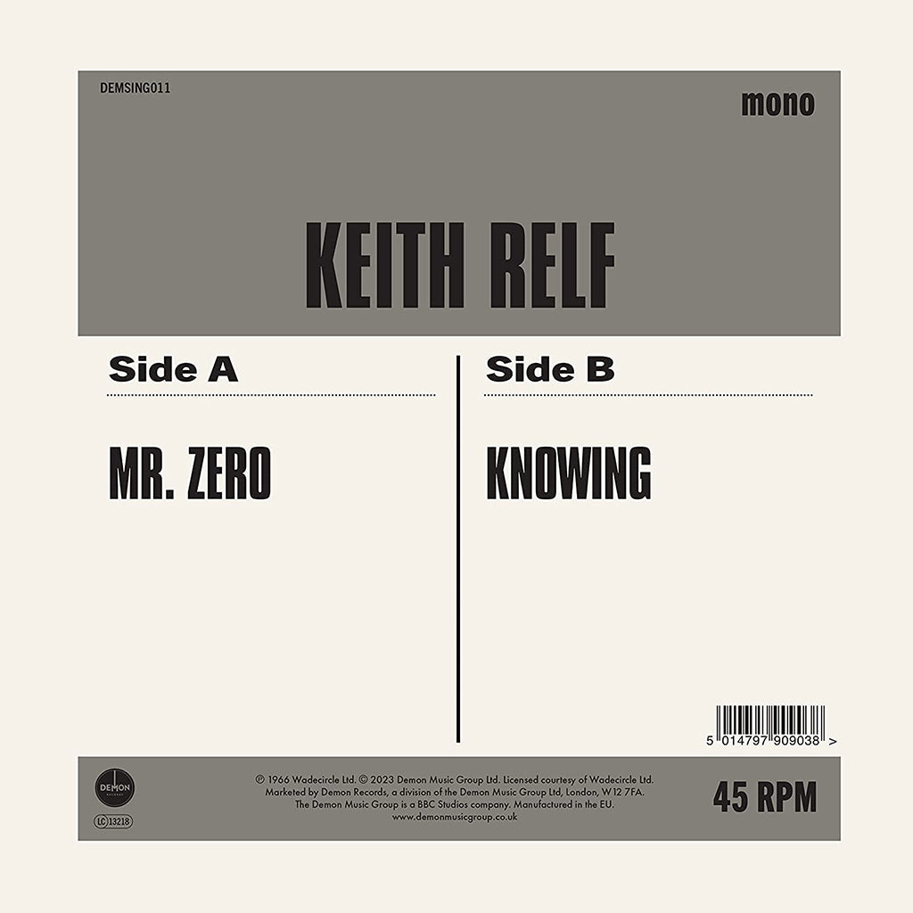 KEITH RELF - Mr. Zero / Knowing (2023 Reissue) - 7" - Vinyl [OCT 13]