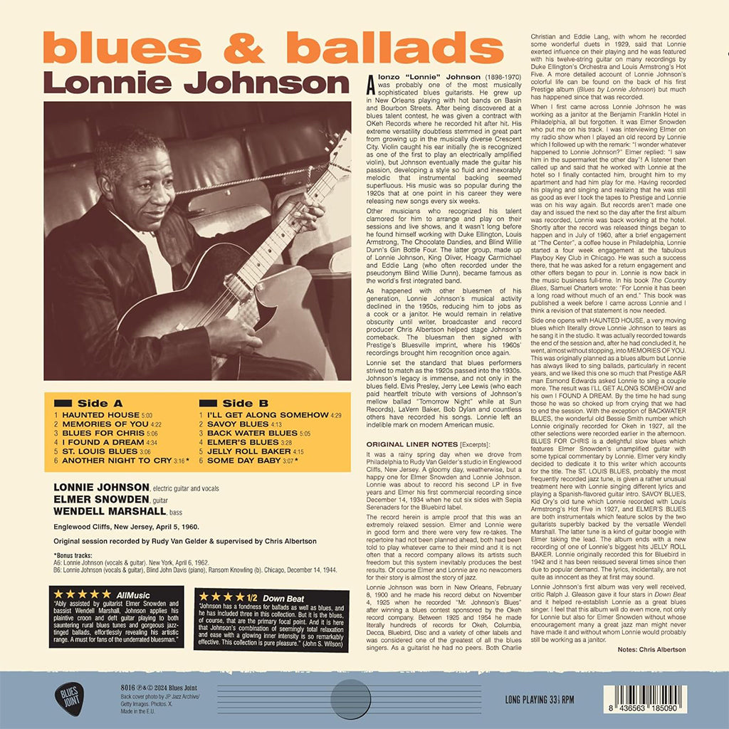 LONNIE JOHNSON - Blues & Ballads (2024 Reissue with 2 Bonus Tracks) - LP - 180g Vinyl