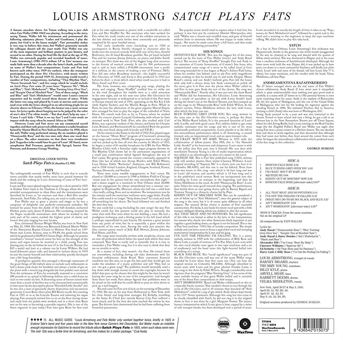 LOUIS ARMSTRONG - Satch Plays Fats (Waxtime Reissue w/ 2 Bonus tracks) - LP - 180g Vinyl [JAN 16]