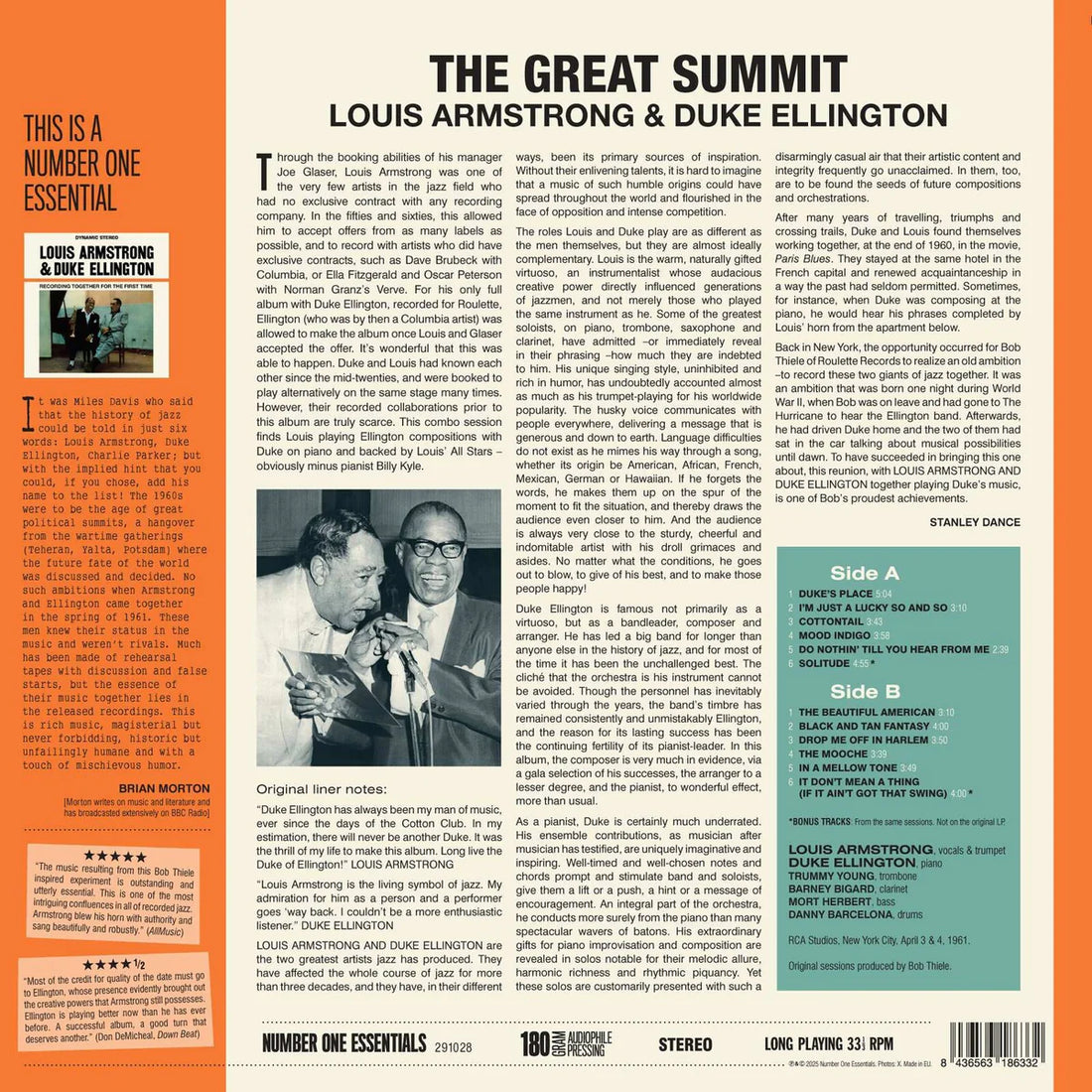 LOUIS ARMSTRONG & DUKE ELLINGTON - The Great Summit (Reissue w/ 2 Bonus tracks) - LP - 180g Vinyl