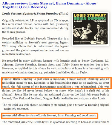 LOUIS STEWART & BRIAN DUNNING - Alone Together - Live At The Peacock (Remixed & Remastered) - CD