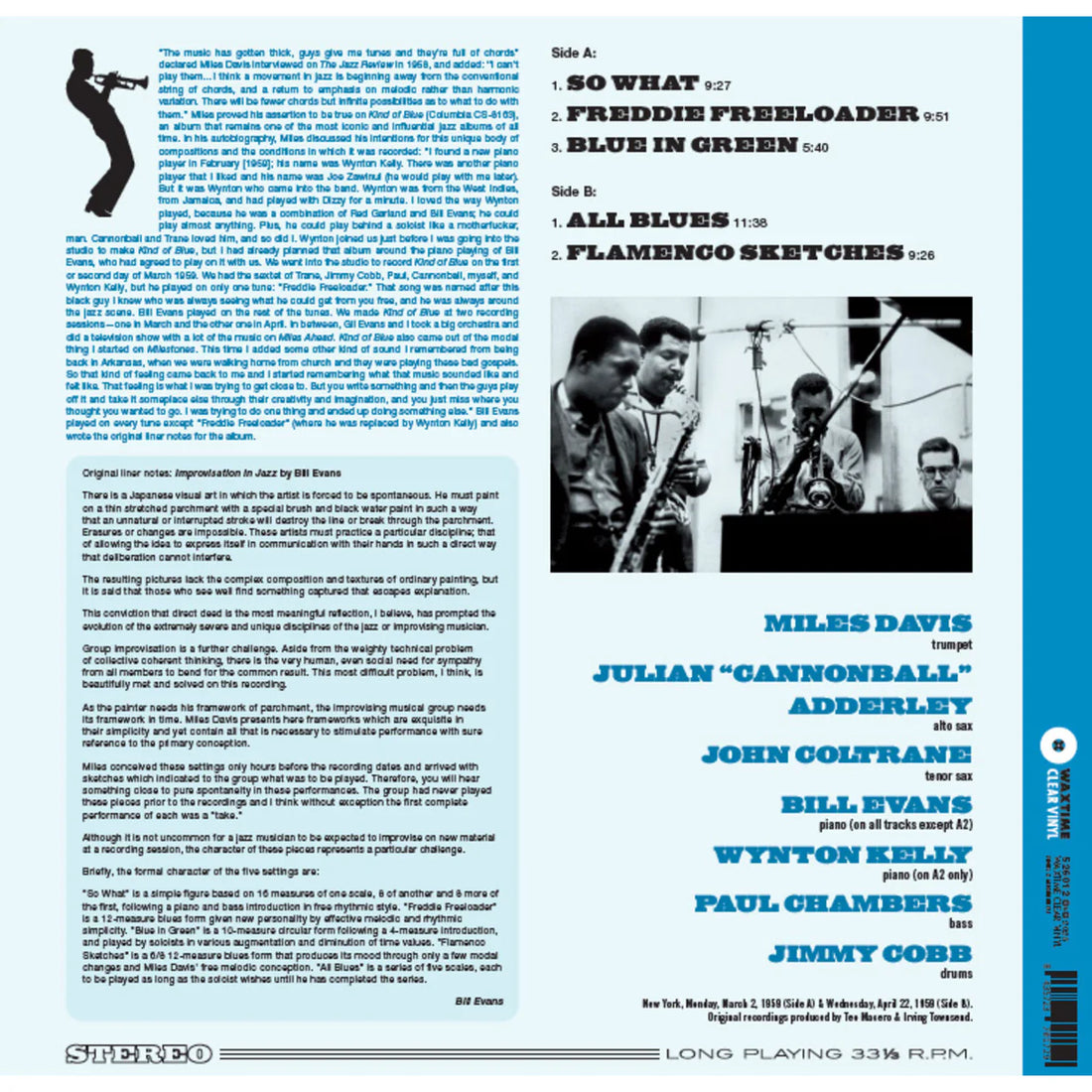 MILES DAVIS - Kind Of Blue (Waxtime Reissue w/ Bonus Track) - LP - 180g Crystal Clear Vinyl [MAY 9]