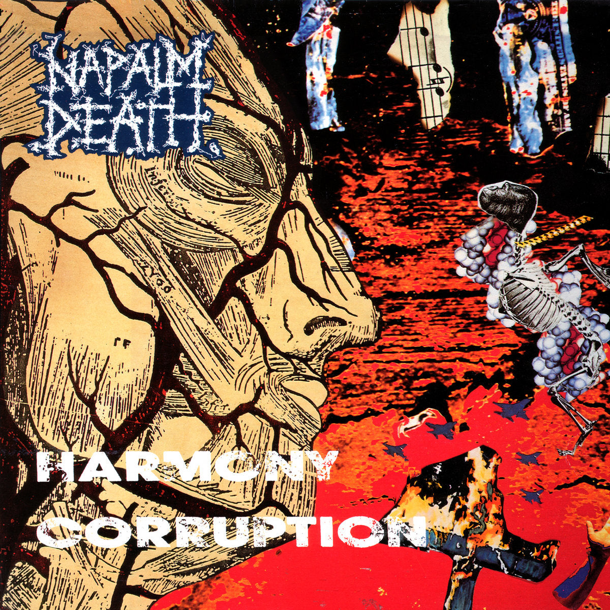 NAPALM DEATH - Harmony Corruption (2024 Repress with B and D Side Etchings) - 2LP - Eco-Friendly Light Blue / Red Vinyl [APR 12]