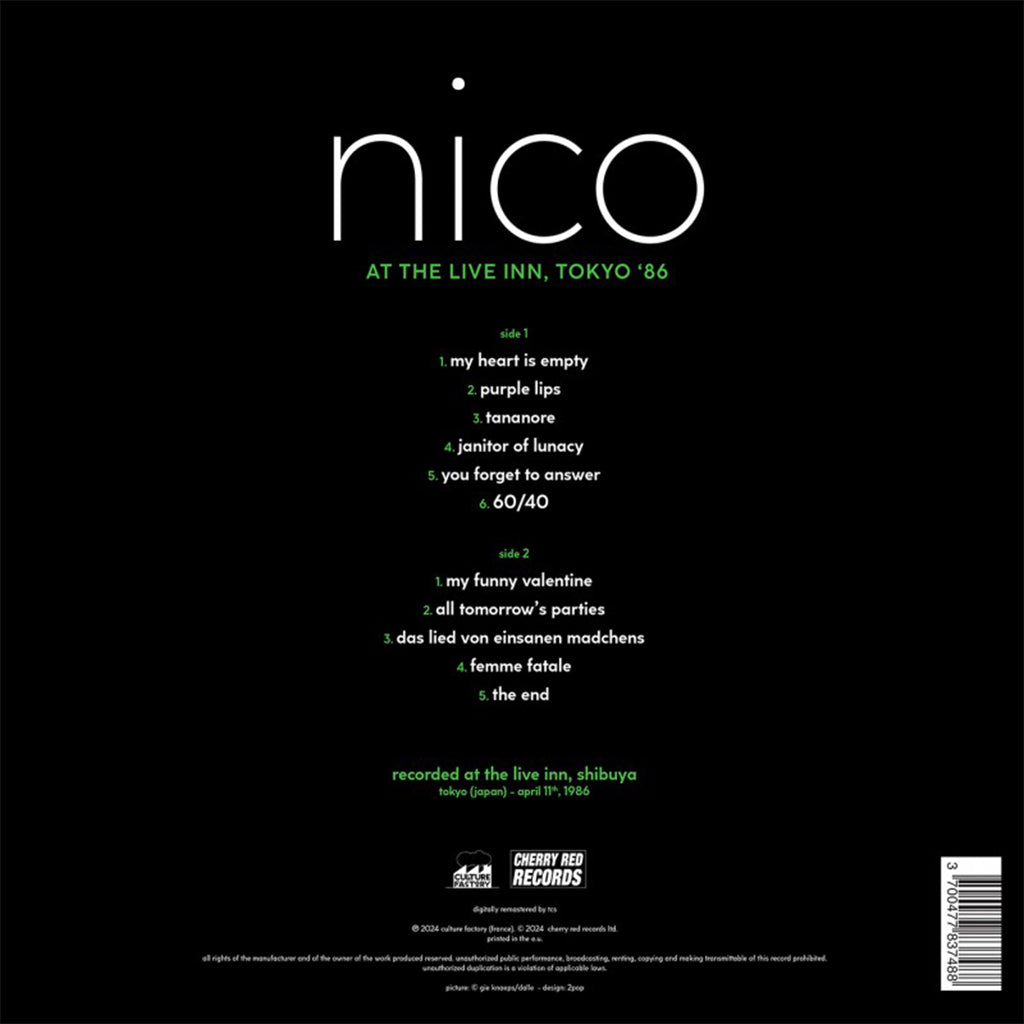 NICO - At the Live Inn, Tokyo '86 - LP - Crystal Clear Green Vinyl [RSD 2024]