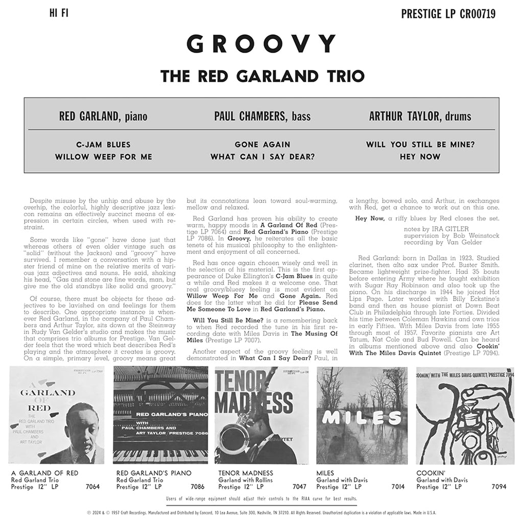 THE RED GARLAND TRIO - Groovy (Original Jazz Classics Series) - LP - Deluxe 180g Vinyl [APR 26]