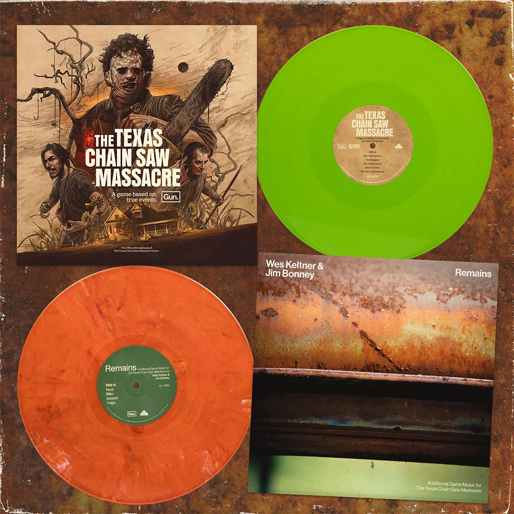 ROSS TREGENZA AND WES KELTNER - The Texas Chain Saw Massacre (Original Game Soundtrack / Remains Bundle) - 2LP - Chain Saw Motor Green & Rust Vinyl [OCT 6]