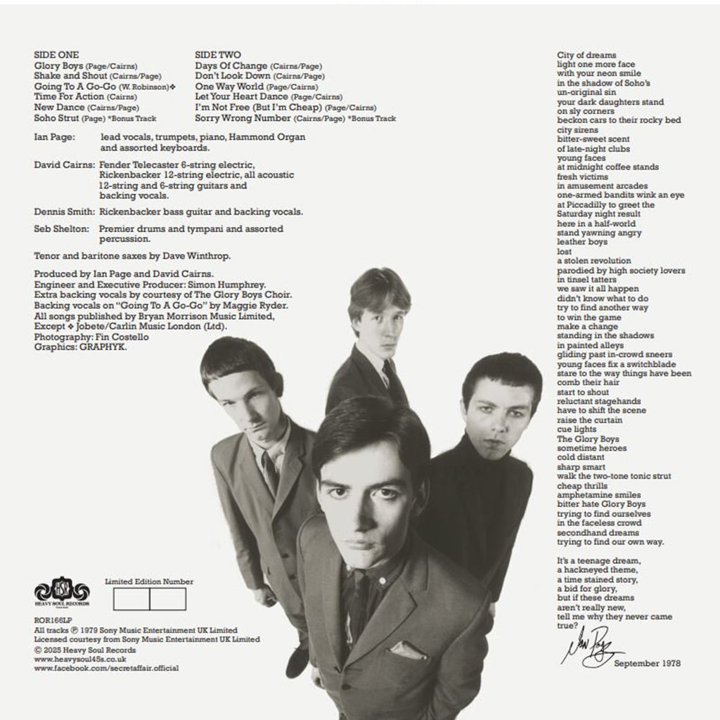 SECRET AFFAIR - Glory Boys (45th Anniversary Edition w/ Poster) - LP - Vinyl [OCT 10]