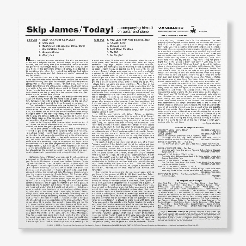 SKIP JAMES - Today! (Bluesville Series AAA Edition) - LP - Deluxe 180g Vinyl [JUN 7]