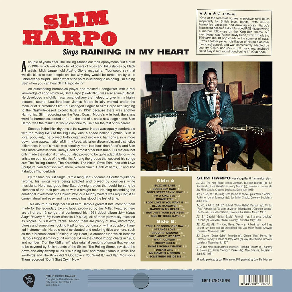 SLIM HARPO - Sings Raining In My Heart (2024 Reissue with 8 Bonus Tracks) - LP - 180g Vinyl