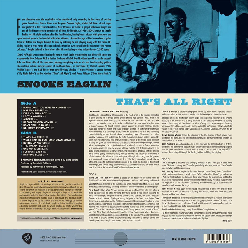 SNOOKS EAGLIN - That's All Right (2023 Reissue with 2 Bonus Tracks) - LP - 180g Vinyl [NOV 3]