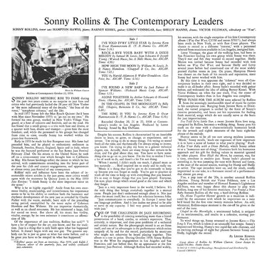 SONNY ROLLINS - Sonny Rollins And The Contemporary Leaders (Acoustic Sounds Series) - LP - Deluxe 180g Vinyl
