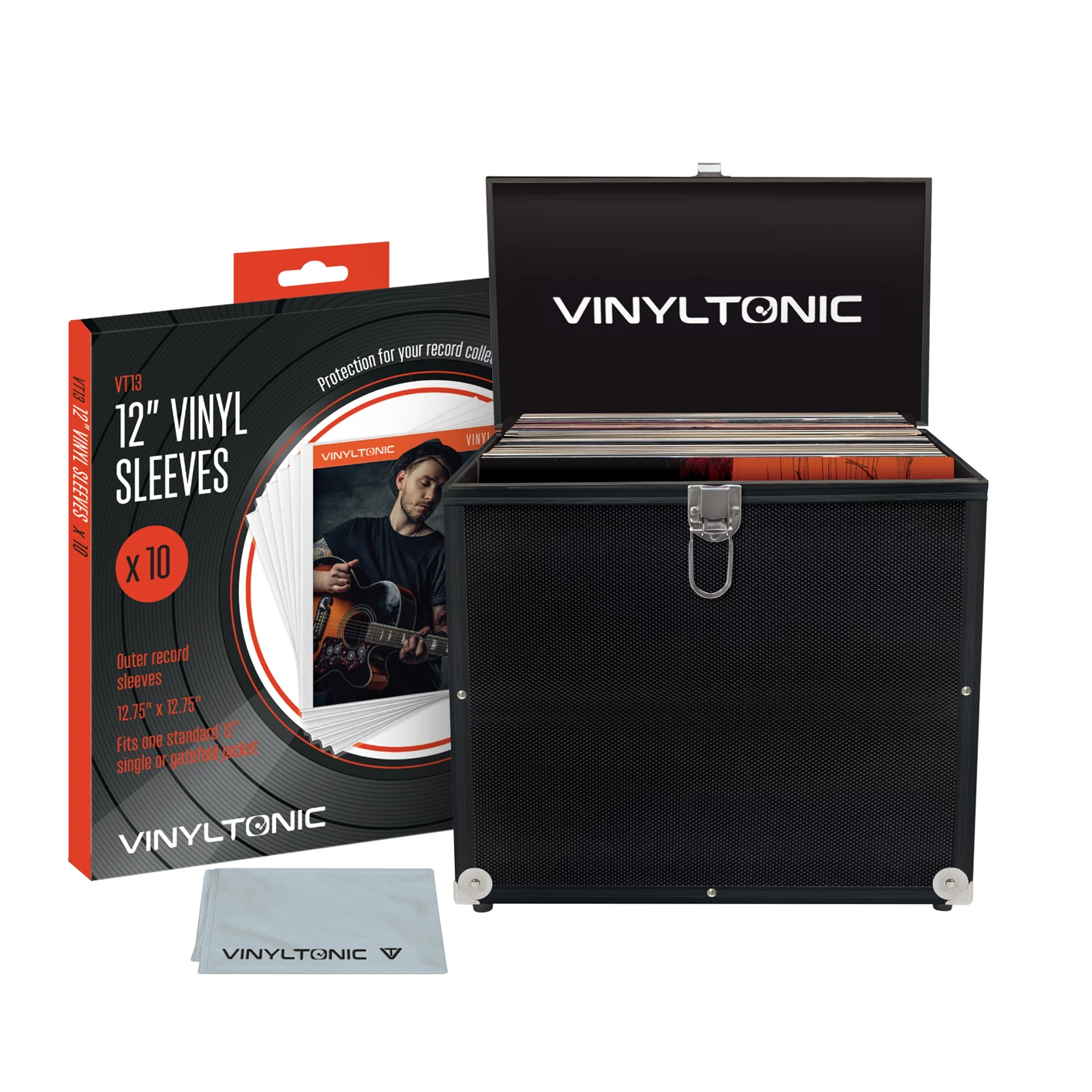 Vinyl Tonic - Black Record Case With Cloth & 10pk Outer Sleeves
