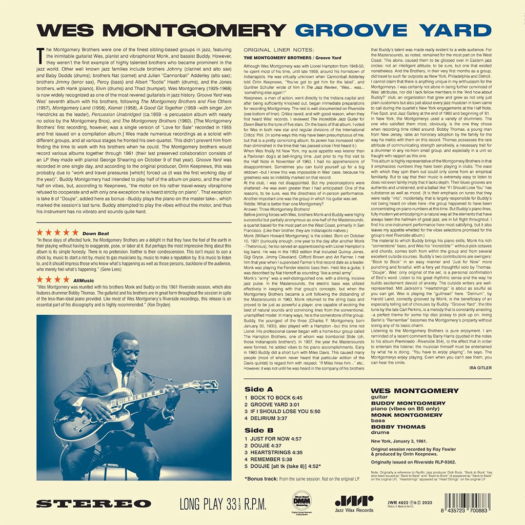 WES MONTGOMERY - Groove Yard (Jazz Wax Reissue with Bonus Track) - LP - 180g Vinyl