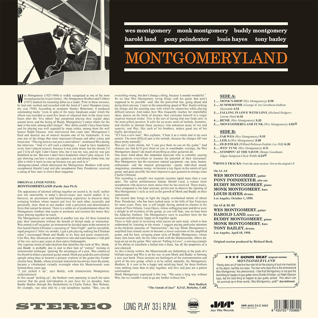 WES MONTGOMERY - Montgomeryland (Jazz Wax Reissue with 2 Bonus Tracks) - LP - 180g Vinyl