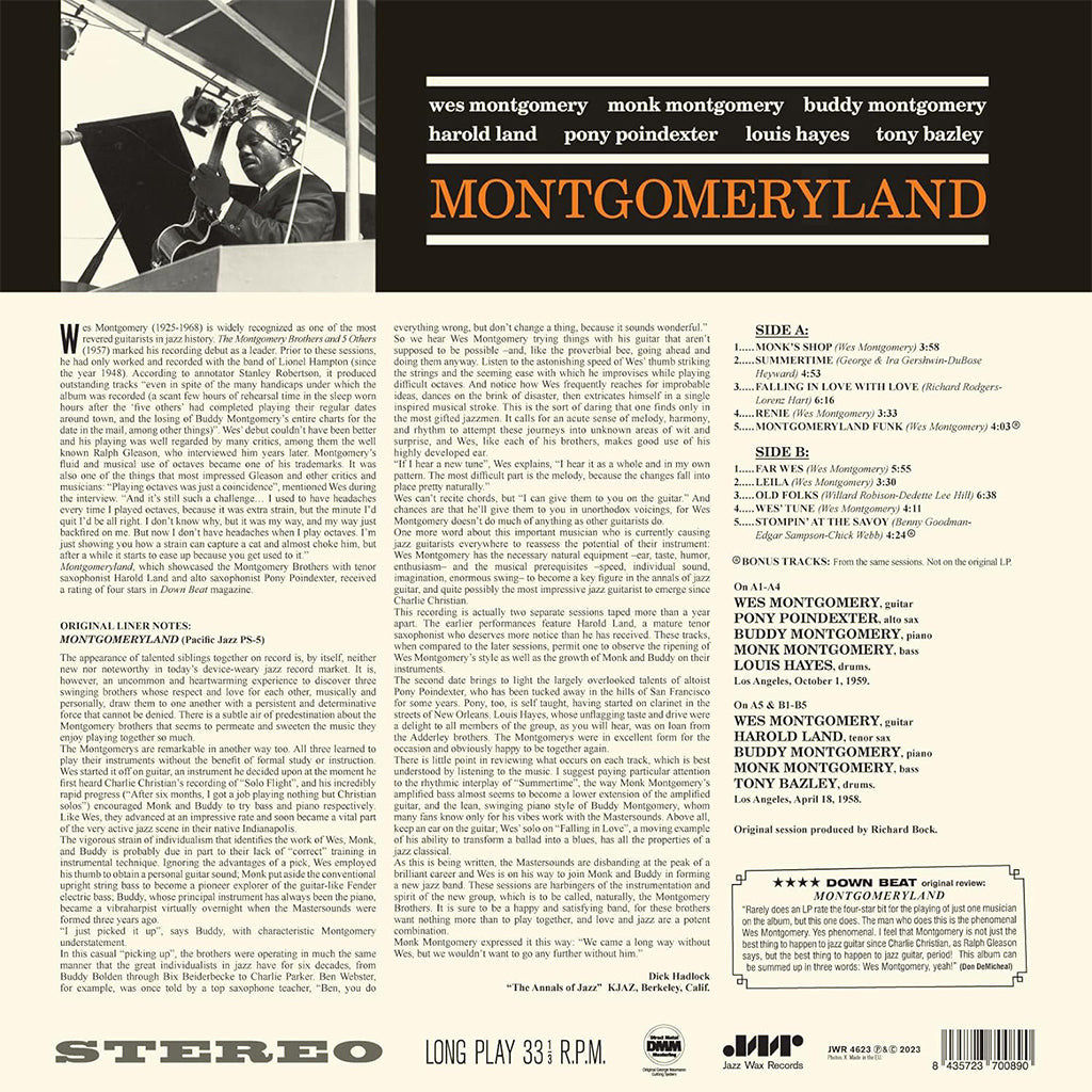 WES MONTGOMERY - Montgomeryland (Jazz Wax Reissue with 2 Bonus Tracks) - LP - 180g Vinyl [JAN 12]