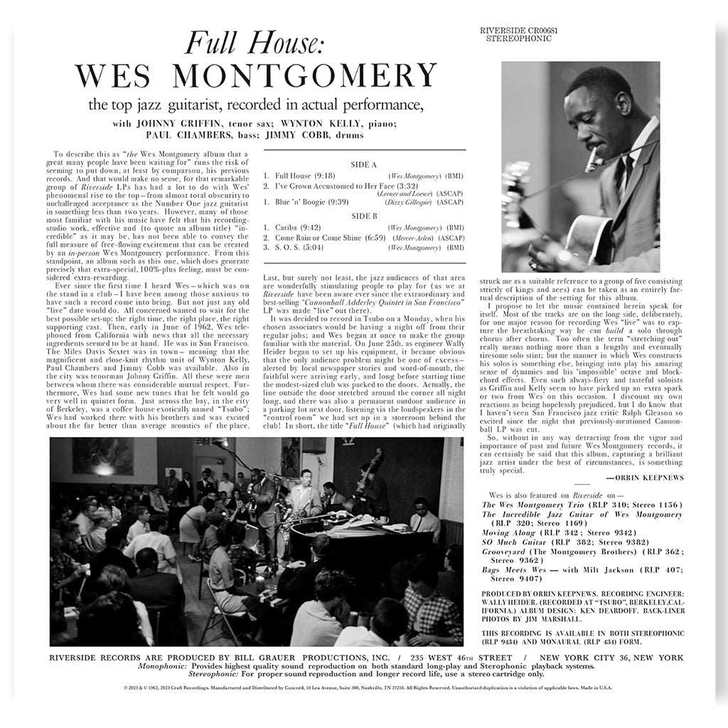 WES MONTGOMERY - The Complete Full House Recordings - 3LP - 180g Vinyl Set