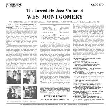 WES MONTGOMERY - The Incredible Jazz Guitar Of Wes Montgomery (Original Jazz Classics Series) - LP - Deluxe 180g Vinyl