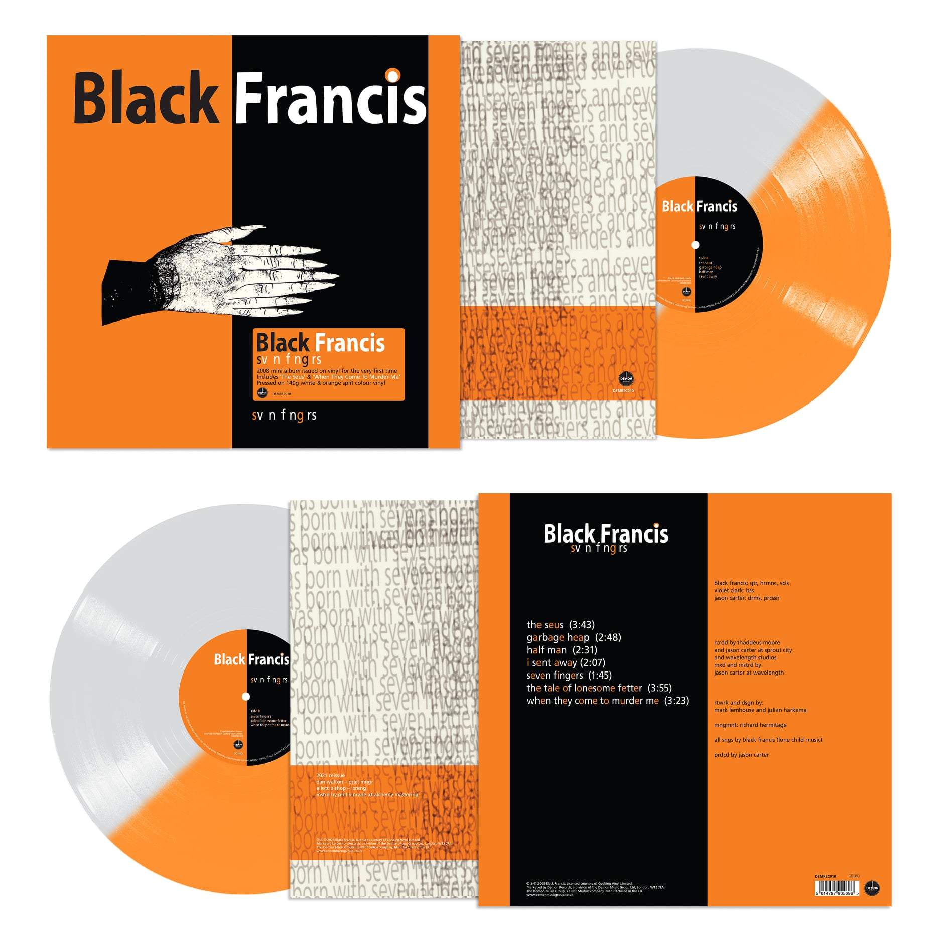BLACK FRANCIS (A.K.A. Frank Black) - Svn Fngrs (2021 Reissue) - LP - Orange / White Split Vinyl
