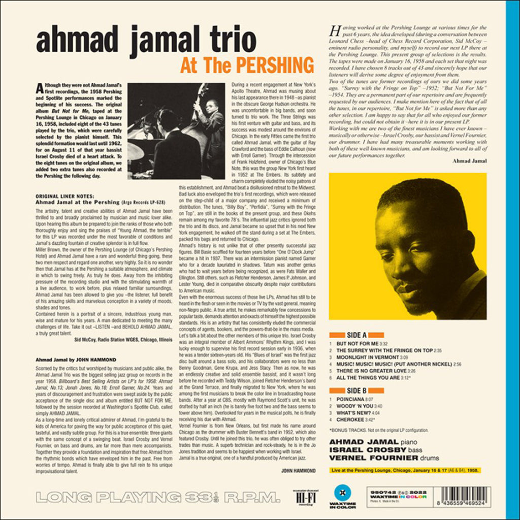 AHMAD JAMAL TRIO - But Not For Me - Live At The Pershing Lounge 1958 (Waxtime In Color Edition w/ 2 Bonus Tracks) - LP - 180g Blue Vinyl