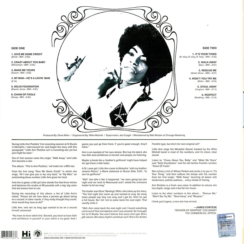 ANN PEEBLES - This Is Ann Peebles (2022 Repress) - LP - Vinyl