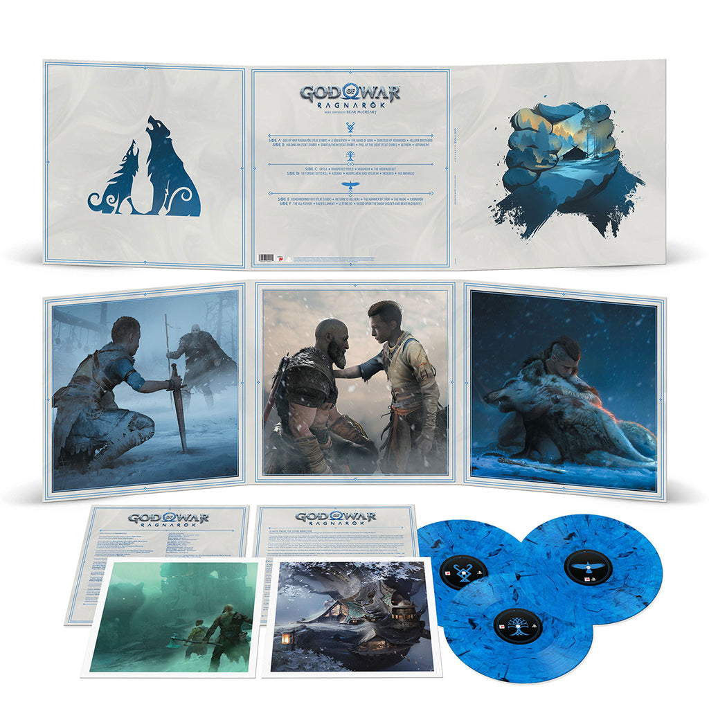 BEAR MCCREARY - God Of War: Ragnarok (Original Soundtrack w/ 2 Lithographs) - 3LP - Deluxe Tri-fold Blue Smoke Vinyl