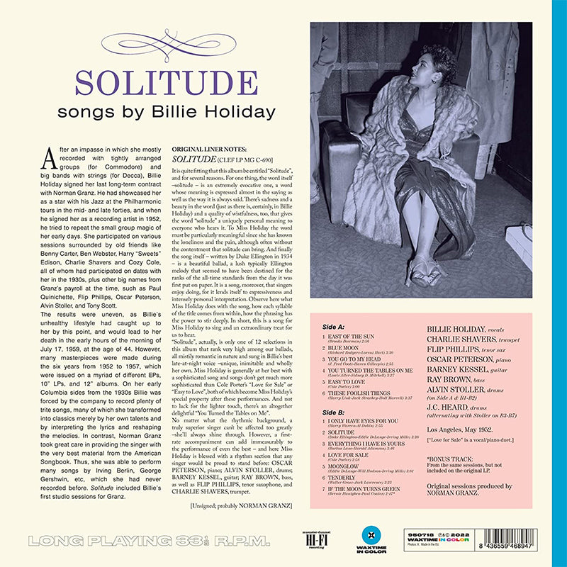 BILLIE HOLIDAY - Solitude - LP - 180g Blue Vinyl