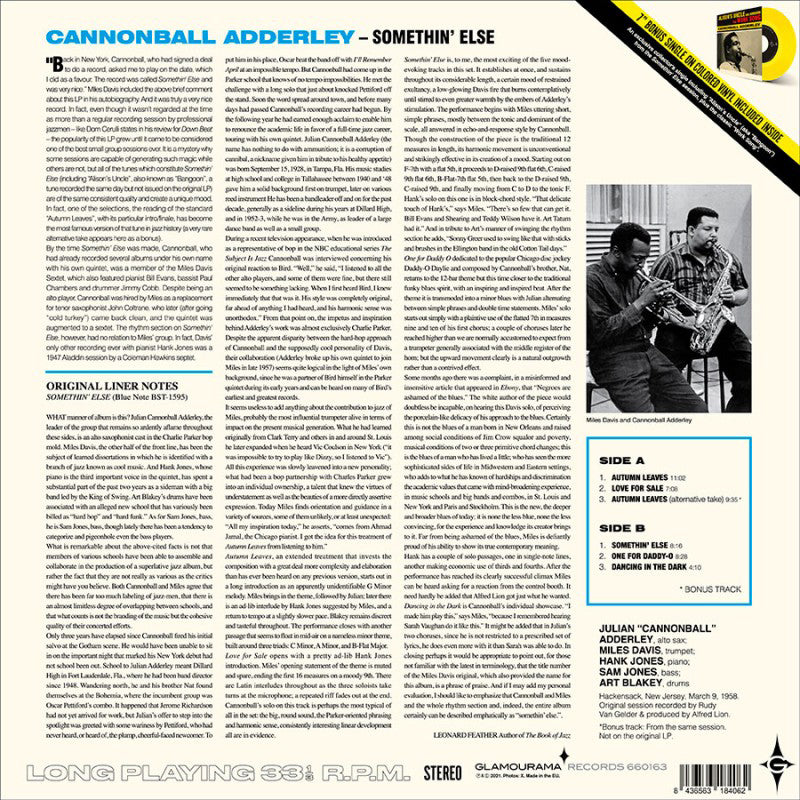 CANNONBALL ADDERLEY - Somethin' Else (w/ Bonus Track) - LP + Bonus Yellow Vinyl 7" - 180g Vinyl